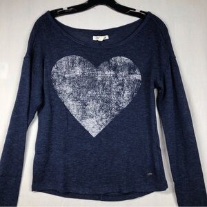 Aeropostale Sweater Top Medium Silver Glitter Heart Blue